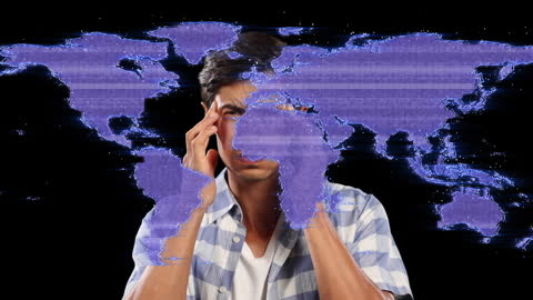 Digital Overlay World Map and Man Symbolizing Global Connectivity