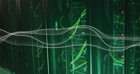 Digital Data Waves Overlapping Modern Server Racks - Download Free Stock Images Pikwizard.com