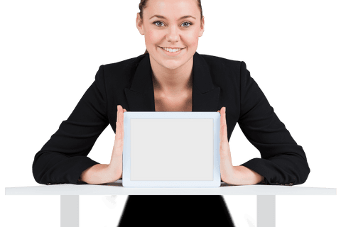 elegant businesswoman presenting tablet on transparent background - Download Free Stock Videos Pikwizard.com