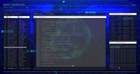 Futuristic code editor interface with cybersecurity elements