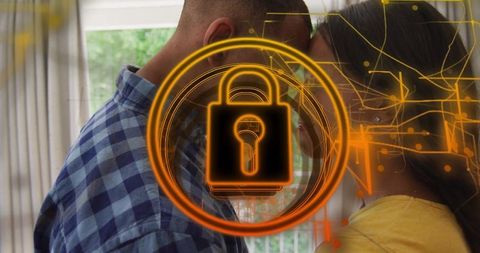 Romantic couple with cybersecurity concept