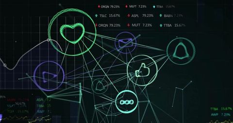 Network of financial data icons with global connections