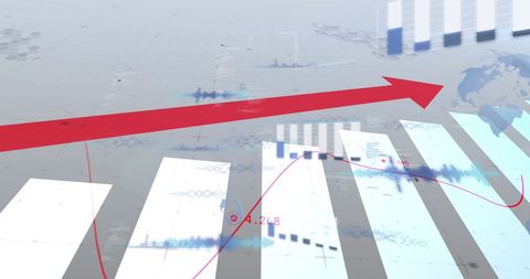 Conceptual data technology graphic with red arrow