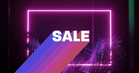 Futuristic neon sale banner with pink light frame