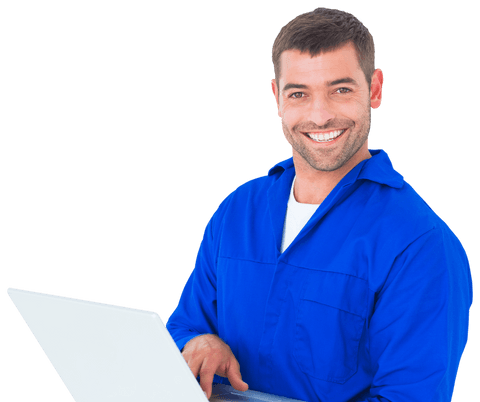 happy mechanic using transparent laptop for innovative solutions - Download Free Stock Videos Pikwizard.com