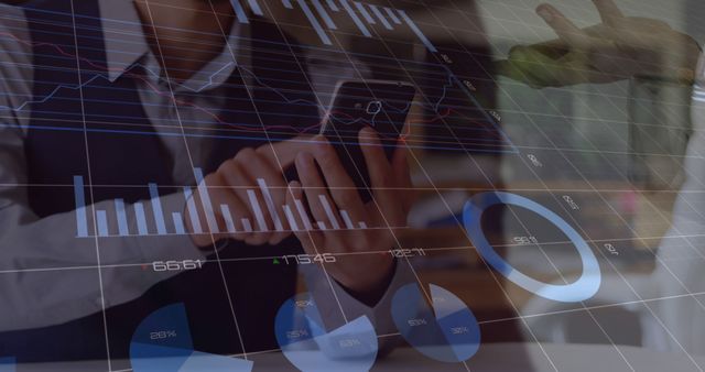 Businessman Analyzing Data with Smartphone and Digital Graphs Overlay - Download Free Stock Images Pikwizard.com