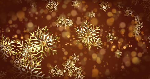 Golden Snowflakes Falling on Festive Brown Background