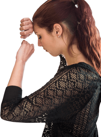 Woman With Eyes Closed Leaning Against Forehead on Hand Transparent Background - Download Free Stock Videos Pikwizard.com