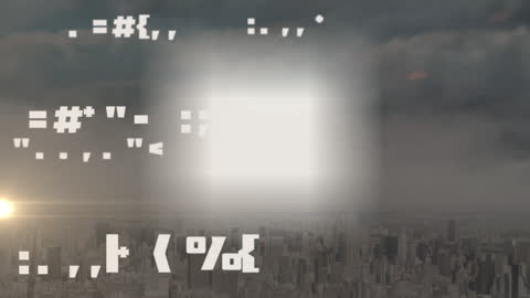 Abstract Digital Interface with Symbol Overlay and Cityscape