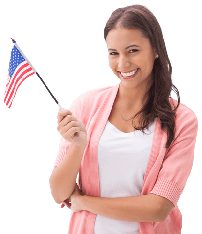 smiling brunette holding american flag on white background transparent - Download Free Stock Videos Pikwizard.com