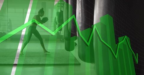 Determined Boxer Training with Green Digital Analytics Overlay
