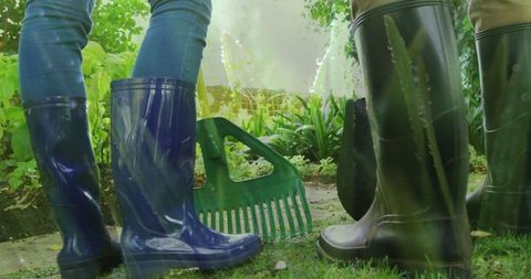 Eco-friendly gardening with rubber boots amidst nature