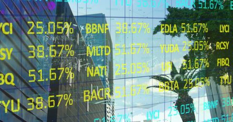 Financial Data Display Over Reflective Urban Skyscraper - Download Free Stock Images Pikwizard.com