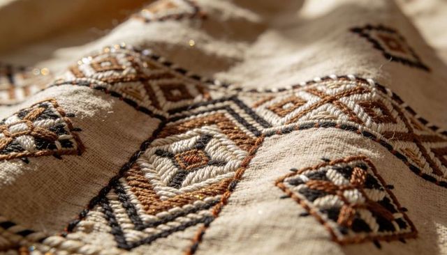 Hand-stitched diamond embroidery revealing metallic thread texture