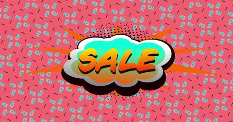Bold sale banner with vibrant retro pattern background