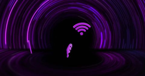 Dynamic Neon Spiral with WiFi Icons on Dark Background - Download Free Stock Images Pikwizard.com