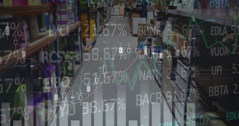 empty warehouse with digital financial data overlay - Download Free Stock Images Pikwizard.com