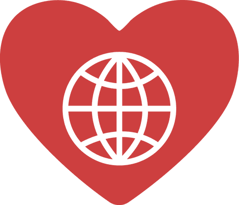 Heart and globe icon on transparent background