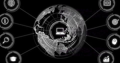 Global network connections with digital icons overlaying globe