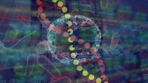 Futuristic DNA Strand Overlaid on stock market data