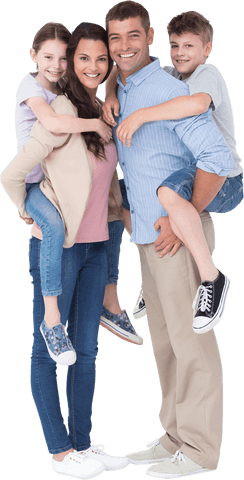 Transparent background happy family piggyback fun