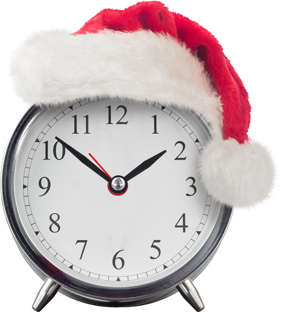 Silver Alarm Clock Wearing Santa Hat on Transparent Background - Christmas Time - Download Free Stock Videos Pikwizard.com