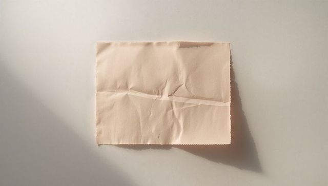 Crumpled peach paper sheet on minimalist background