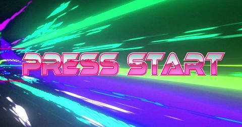 Retro futuristic press start screen with neon colors