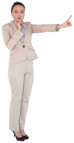 Businesswoman in Suit Pointing Towards Future Goals Transparent