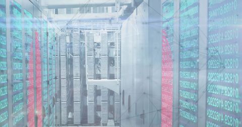 Futuristic Server Room with Digital Data and Network Connections Overlay - Download Free Stock Images Pikwizard.com