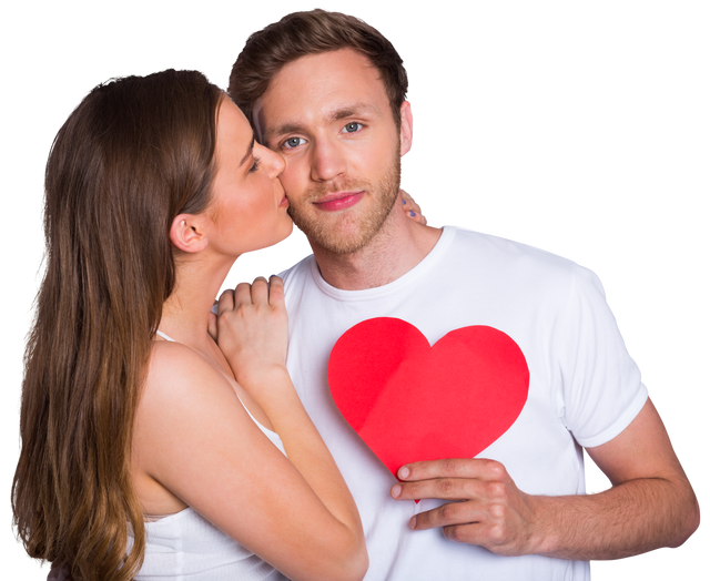 Young Woman Kissing Man Holding Red Heart Transparent Background - Download Free Stock Videos Pikwizard.com