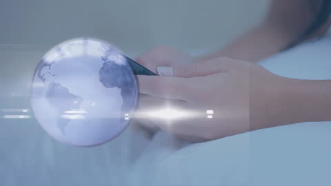 Hands Holding Smartphone with Global Connection Overlay