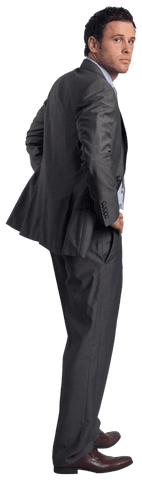 Confident Businessman with Hands on Hips in Transparent Suit