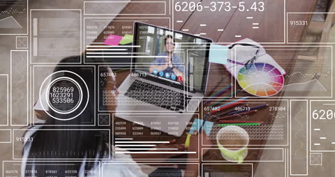 Futuristic Video Call with Digital Data Processing Overlays