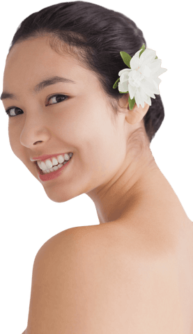 transparent happy woman with white flower in hair smiling - Download Free Stock Videos Pikwizard.com