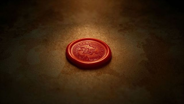 Vintage red wax seal on aged wood surface