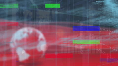 Futuristic Red Digital Data Animation with Graphs and Glitch Effects