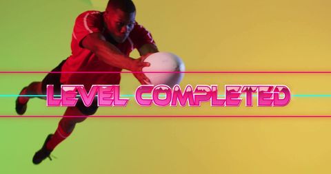 Rugby Player Jumping in Colorful Digital Background