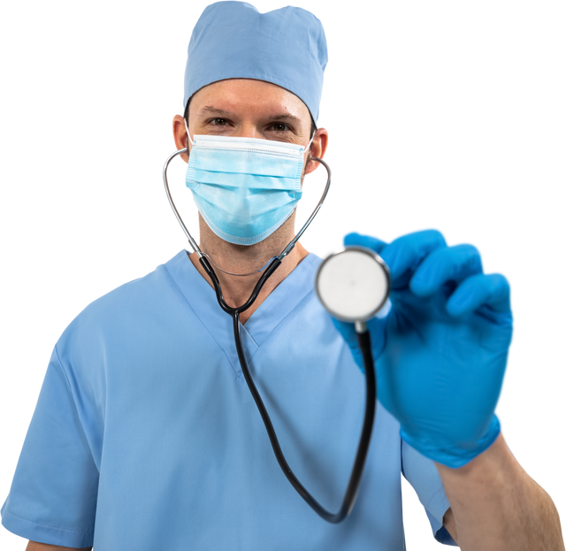 Transparent Image: Doctor Wearing Gloves Holding Stethoscope in Light Blue Attire - Download Free Stock Videos Pikwizard.com