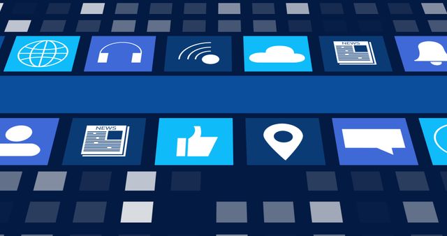 Digital Online Icons on Dark Blue Background with Moving Stripe - Download Free Stock Images Pikwizard.com