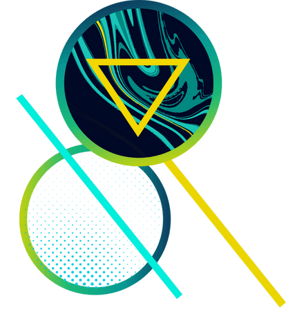 Geometric teal and yellow design on transparent background