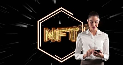 Woman Engaging with NFT Technology on Smartphone