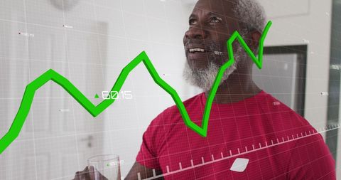 Elderly Man Analyzing Data Graphs with Technology Overlay