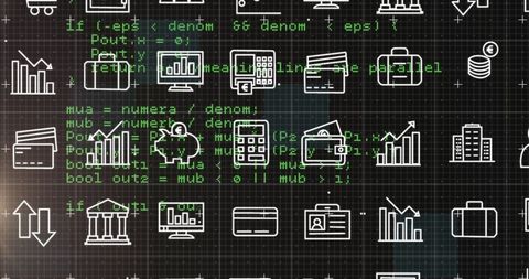 Digital Icons Overlaying Data Processing on Black Background - Download Free Stock Images Pikwizard.com