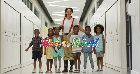 Diverse Schoolchildren and Teacher Celebrating Back to School - Download Free Stock Images Pikwizard.com