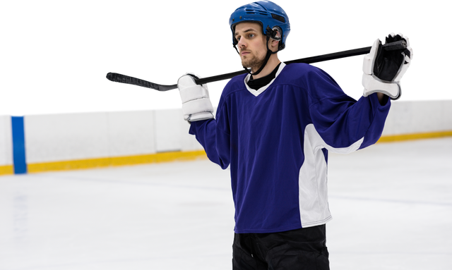 Transparent Background Young Male Hockey Player Holding Stick on Rink - Download Free Stock Videos Pikwizard.com