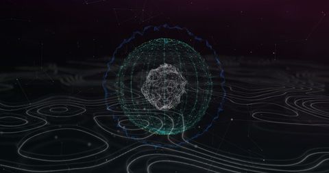 Spinning Digital Sphere with Network Connections Over Topography - Download Free Stock Images Pikwizard.com