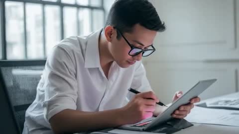 Professional Designer Drafting Digital Concepts with Tablet Near Sunlit Window