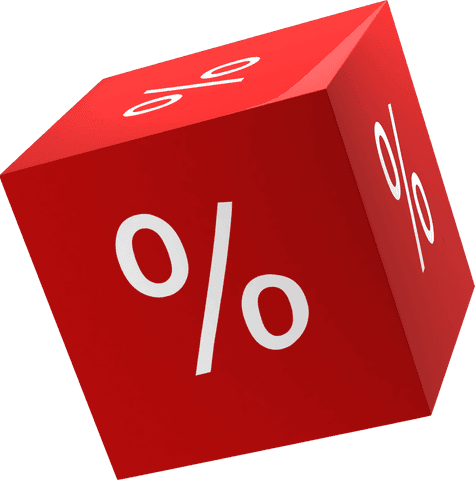 Transparent red cube with white percentage symbol