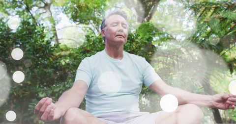 Senior Man Meditating Peacefully in Forest Setting